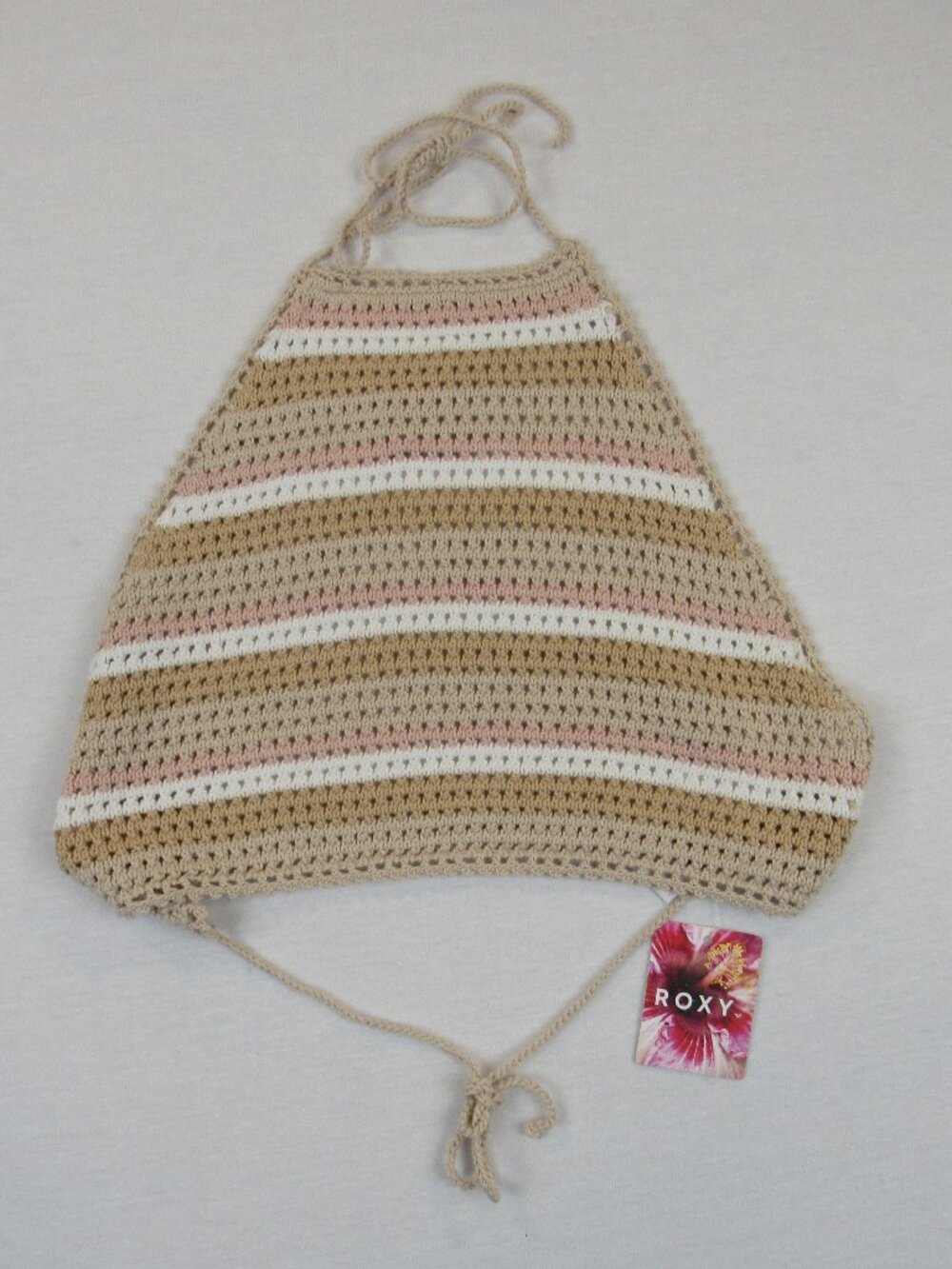 Roxy Crochet Halter Top Juniors Size S Striped Open Back Bohemian Festival